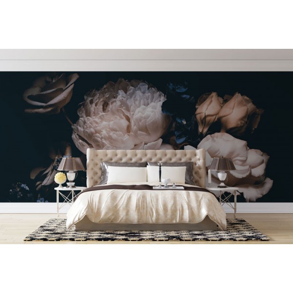 Bedroom--Wallpaper---Flowers---Peony