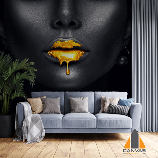 Gold Paint Drips on Lips Wallpaper | Canvas and Wall South Africa